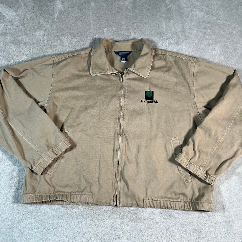 Vintage Universal Lands End Harrington Jacket Unisex Large Khaki Cotton Logo Tan